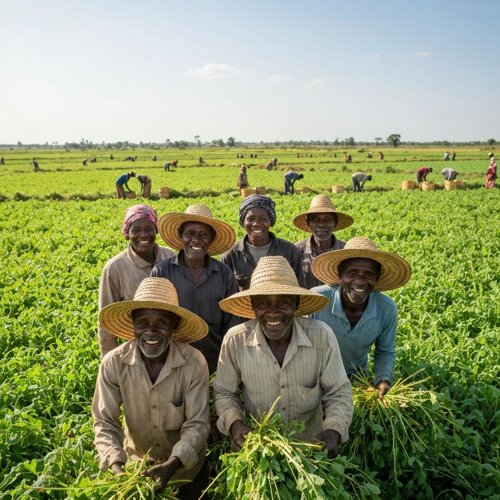 African farmers harvesting crops together